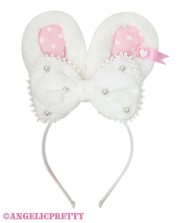 Snow Ribbon Lyrical Bunny Headbow - White