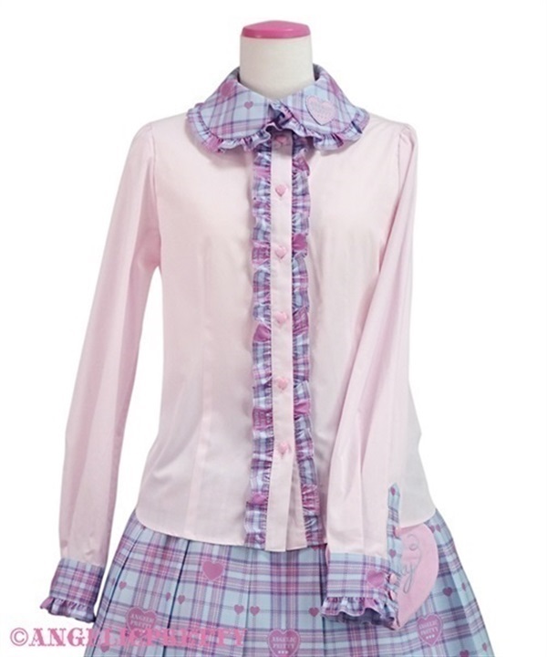 Sprinkle Heart Tartan Blouse - Pink x Sax