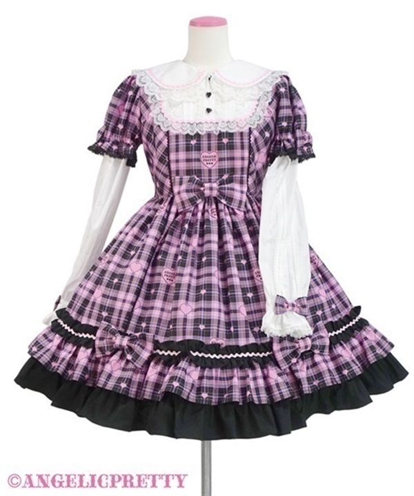 Sprinkle Heart Tartan One Piece - Black