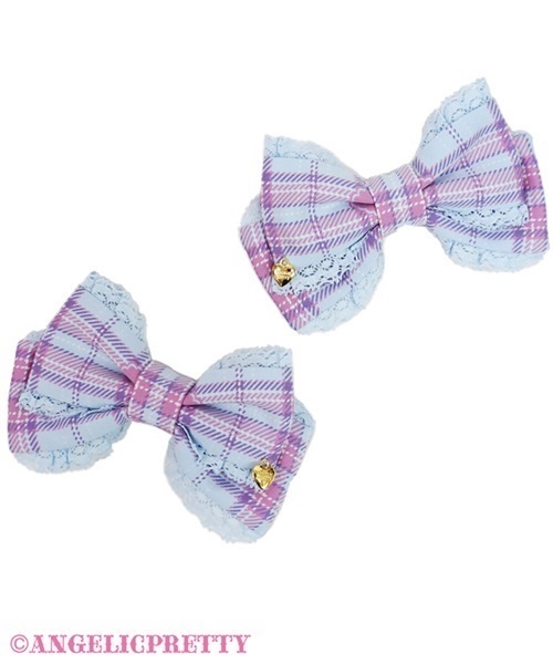 Sprinkle Heart Tartan Ribbon Clip Set - Sax