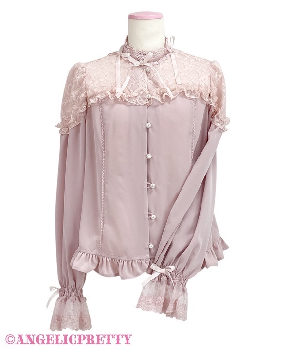 Standing Collar Blouse - Pink - Click Image to Close
