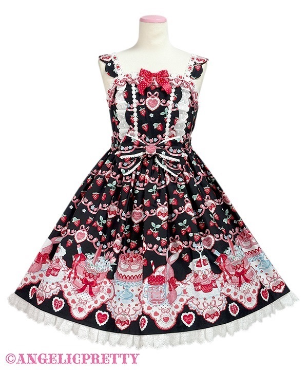 Strawberry Cake Party Scallop Jumperskirt - Black