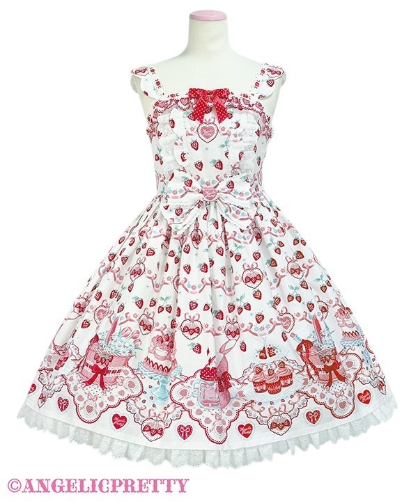 Strawberry Cake Party Scallop Jumperskirt - White