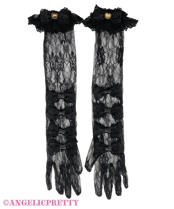 Sweet Actress Long Lace Gloves - Black