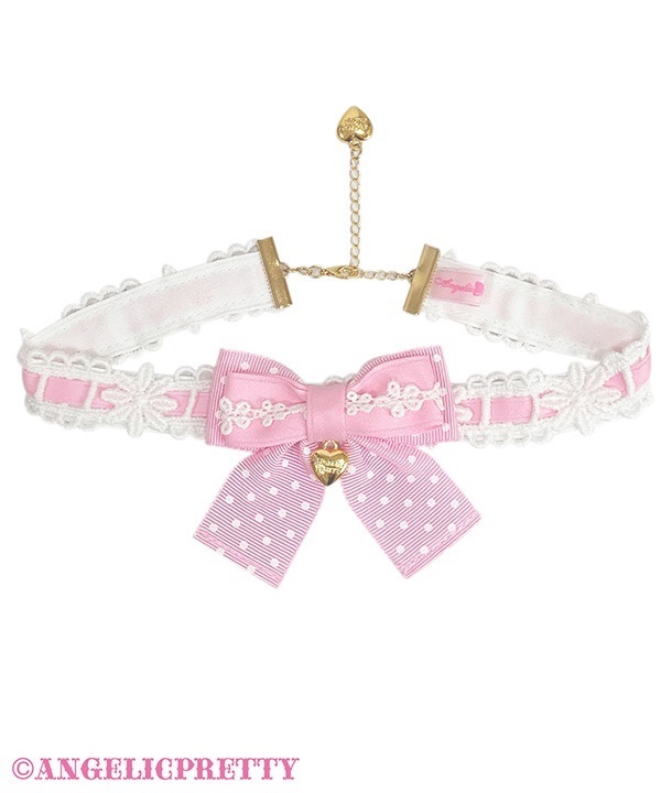 Sweet Dot Ribbon Choker - Pink