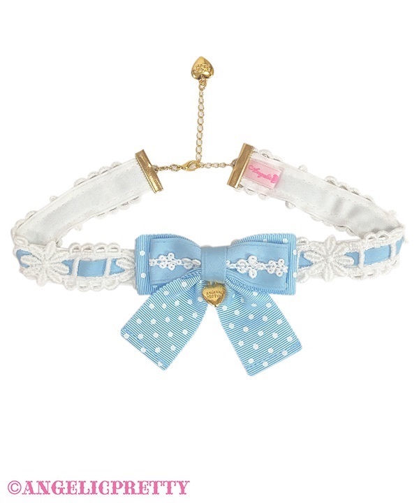 Sweet Dot Ribbon Choker - Sax