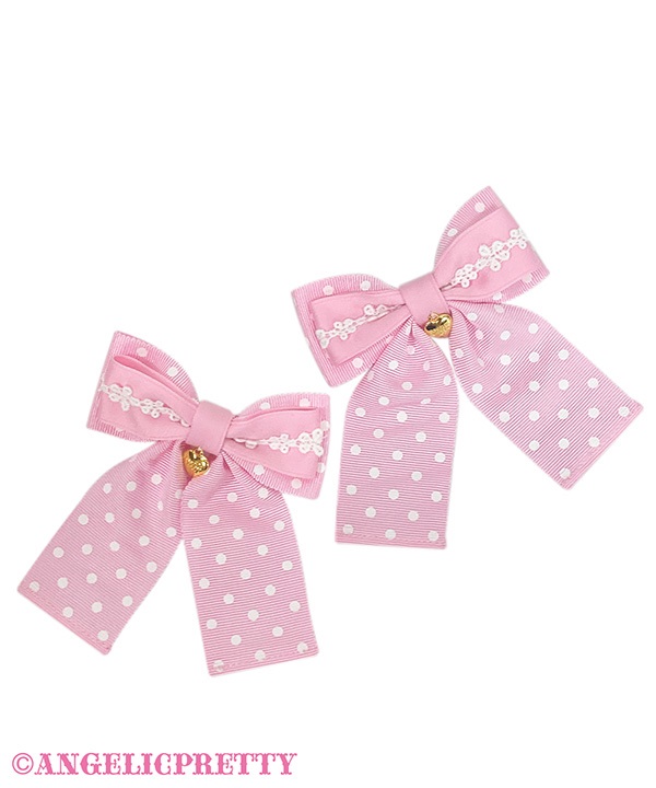Sweet Dot Ribbon Clip Set - Pink