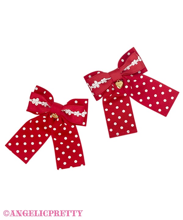 Sweet Dot Ribbon Clip Set - Red