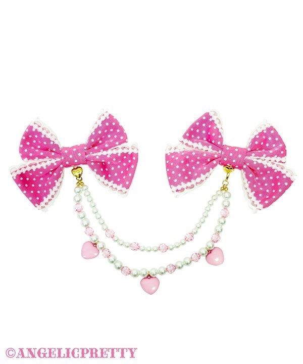 Sweet POP Heart Dot Ribbon Clip - Deep Pink