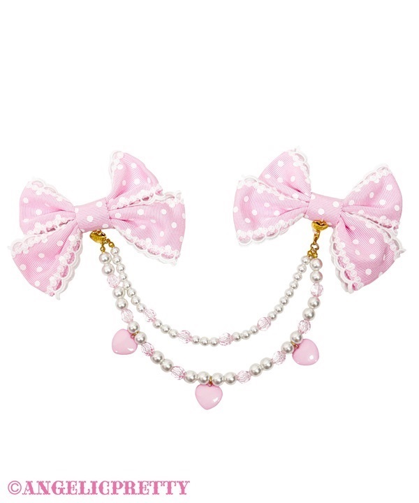 Sweet POP Heart Dot Ribbon Clip - Pink