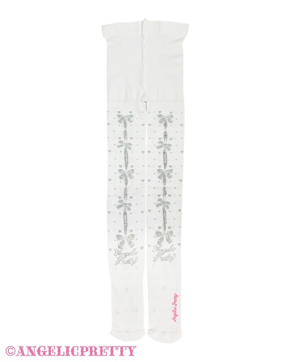 Sweet Ribbon Tights - White x Silver - Click Image to Close