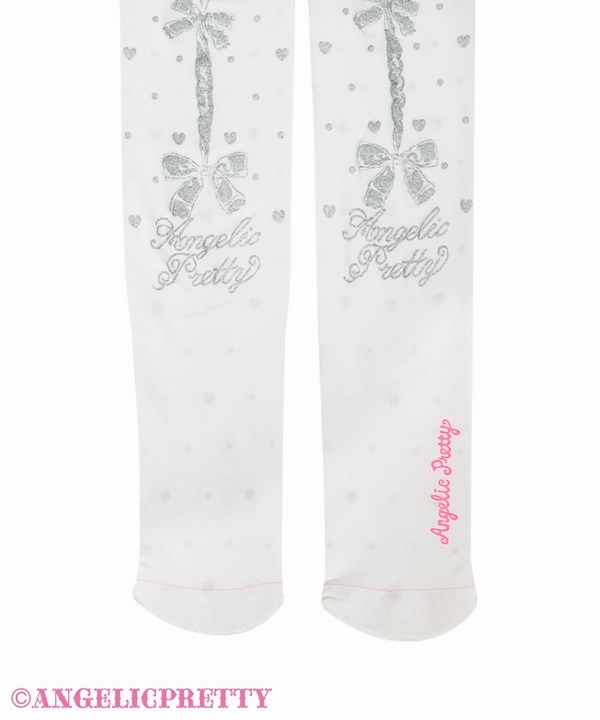 Sweet Ribbon Tights - White x Silver