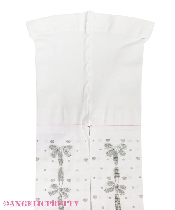 Sweet Ribbon Tights - White x Silver - Click Image to Close