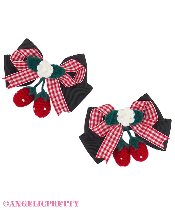 Sweet Strawberry Knitted Ribbon Clip Set - Black