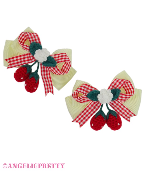 Sweet Strawberry Knitted Ribbon Clip Set - Yellow