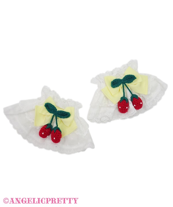 Sweet Strawberry Knitted Wristcuffs - Yellow