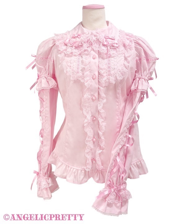 Tiara Lace Ribbon Detachable Sleeve Blouse - Pink