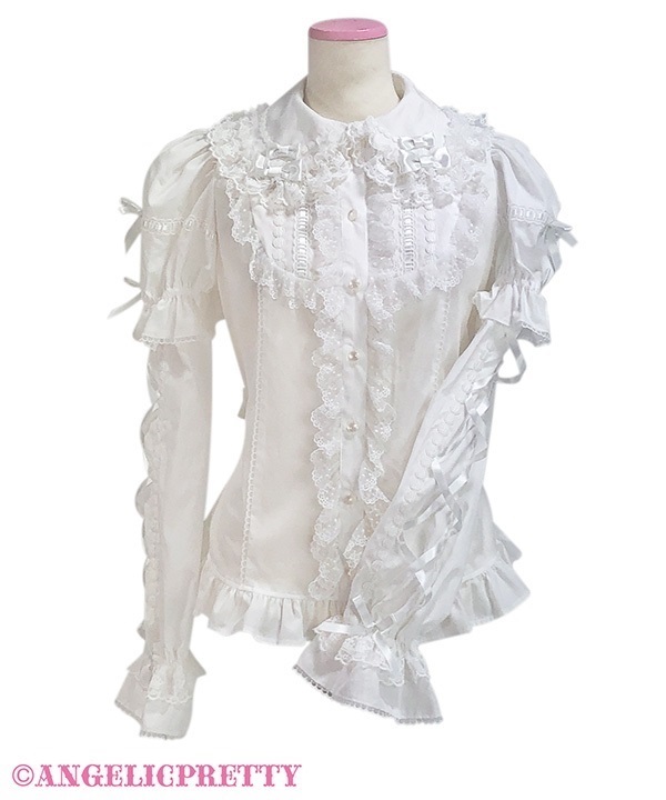 Tiara Lace Ribbon Detachable Sleeve Blouse - White