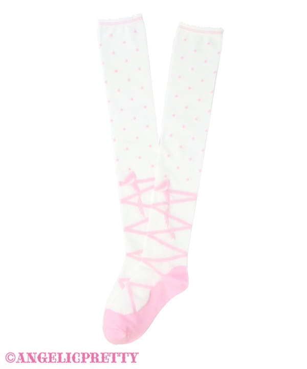 Toe Shoes Over Knee - White x Pink - Click Image to Close