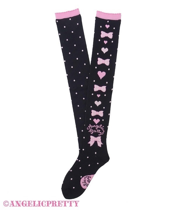 Topping Heart Over Knee - Black x Pink