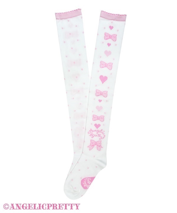 Topping Heart Over Knee - White x Pink