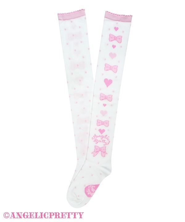 Topping Hearts Over Knee - White x Pink - Click Image to Close