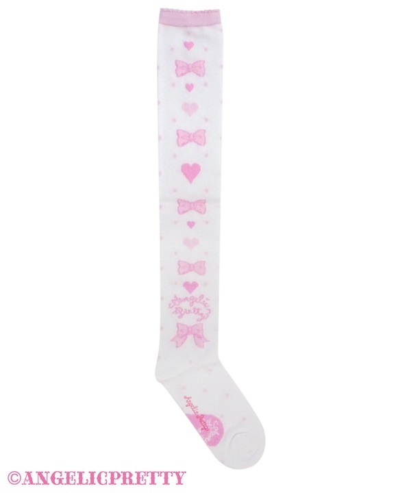 Topping Hearts Over Knee - White x Pink - Click Image to Close