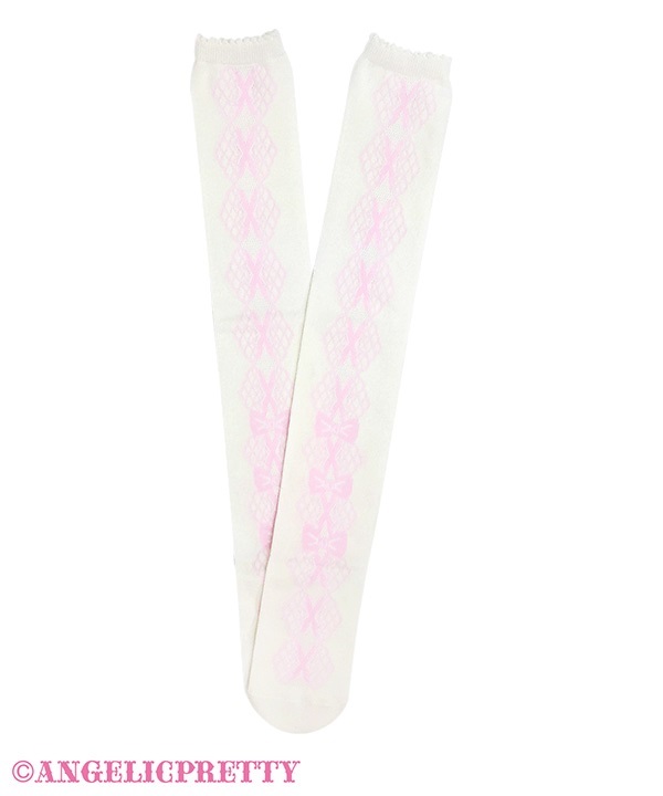 Trio Ribbon Over Knee - White x Pink