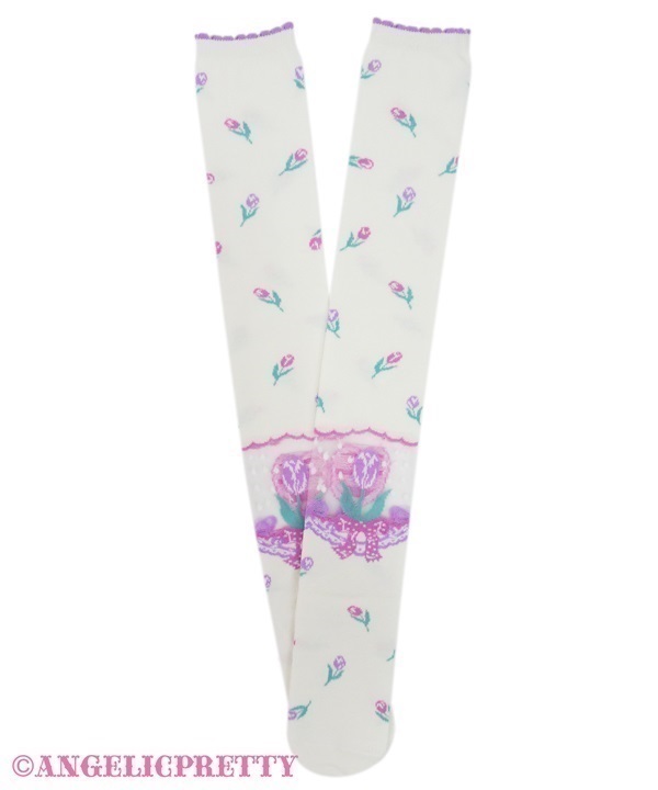 Tulip Bouquet Over Knee - White x Lavender