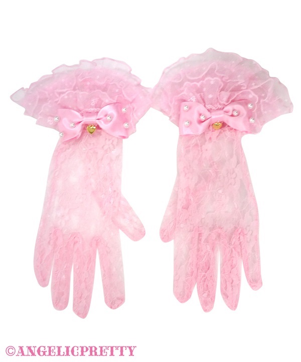 Tulle Frill Lace Gloves - Pink