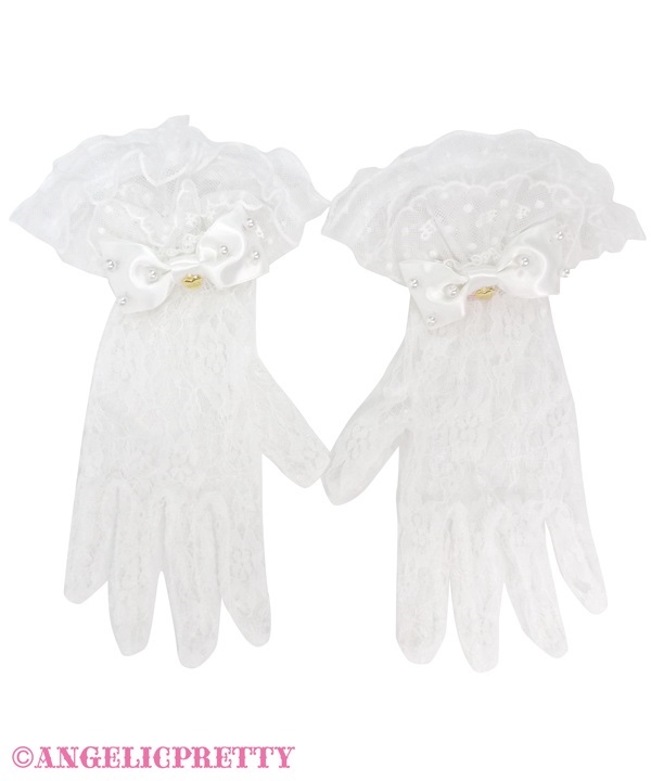 Tulle Frill Lace Gloves - White