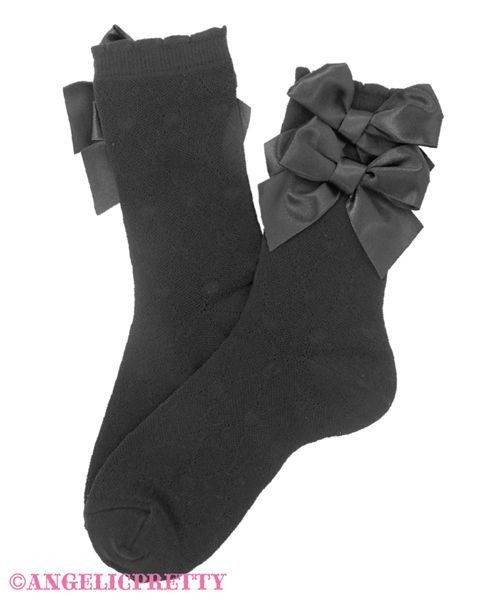 Twin Ribbon Crew Socks - Black