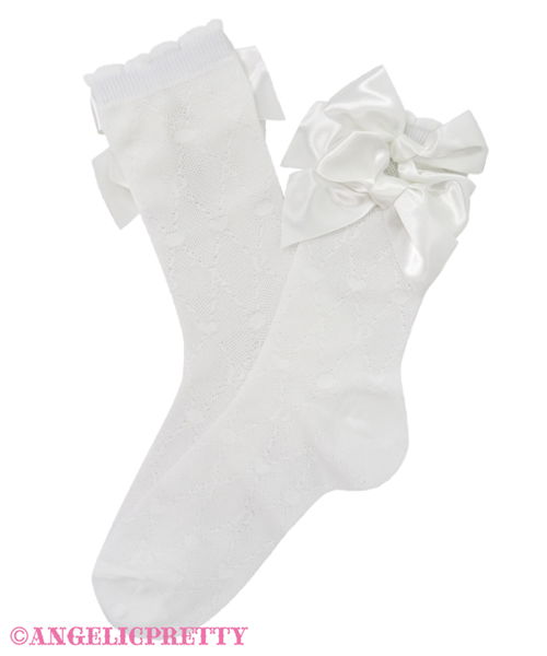 Twin Ribbon Crew Socks - White