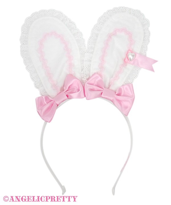 Twin Ribbon Lyrical Bunny Headbow - White x Pink