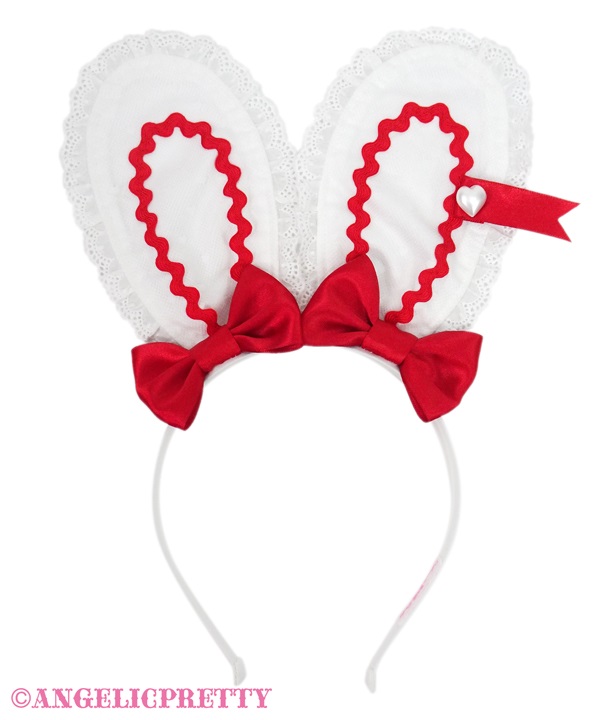 Twin Ribbon Lyrical Bunny Headbow - White x Red