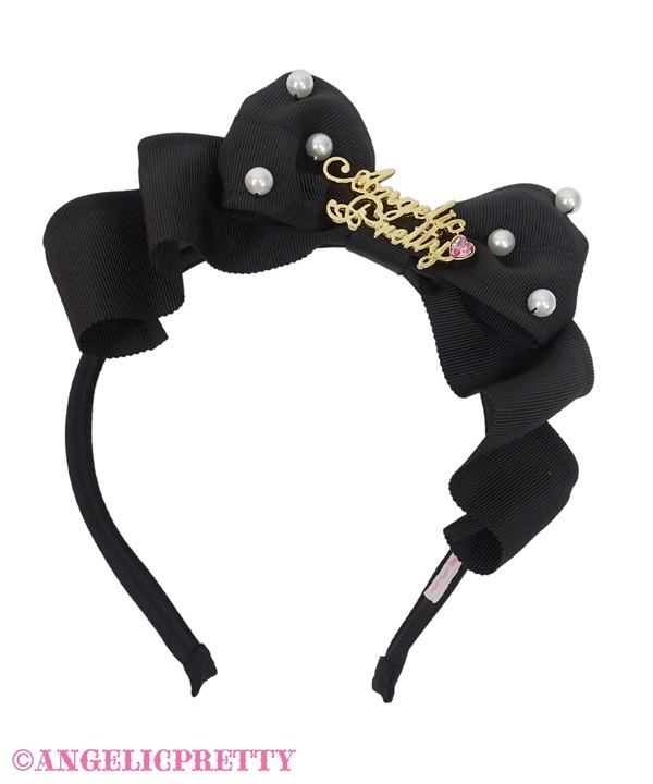 Angelic Plate Grosgrain Ribbon Headbow - Black