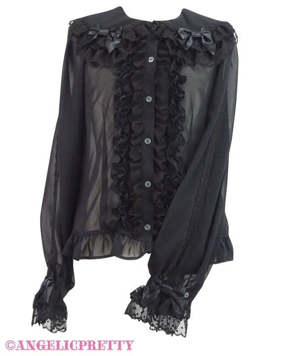 Dressy Ribbon Lace Blouse - Black