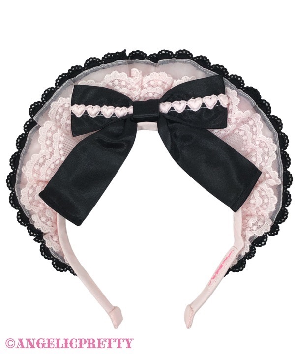 Frill See Through Cafe Headbow - Pink x Black