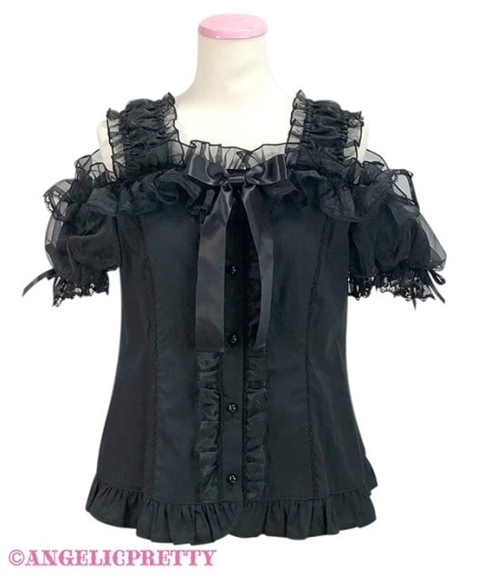Frill See Through Off Shoulder Blouse - Black