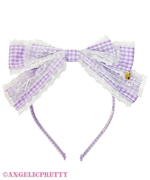 Gingham Logo Ribbon Headbow - Lavender
