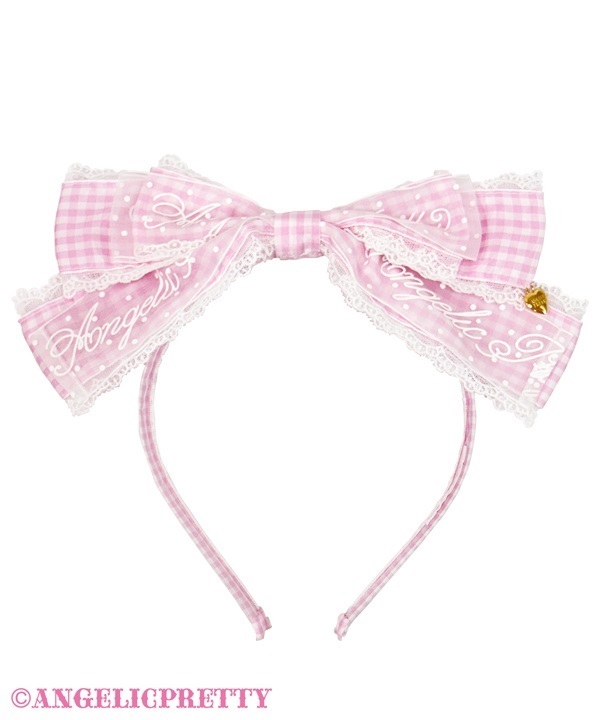 Gingham Logo Ribbon Headbow - Pink
