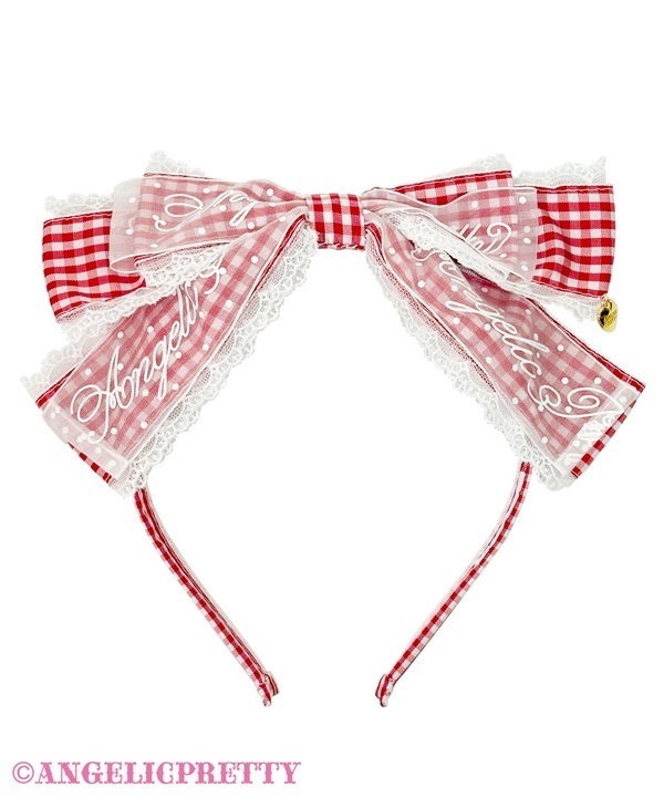 Gingham Logo Ribbon Headbow - Red