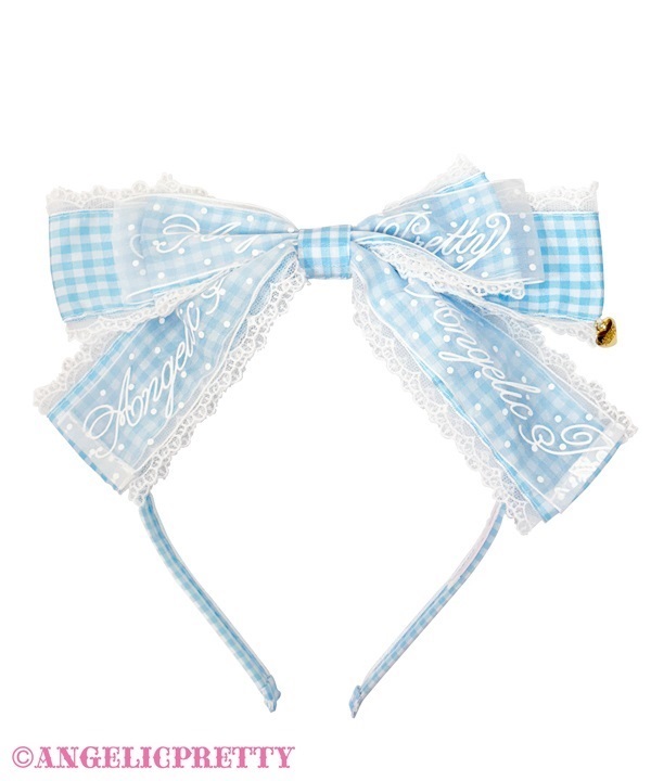 Gingham Logo Ribbon Headbow - Sax