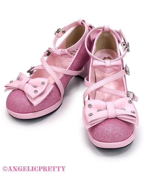 Glitter Jewel Ribbon Shoes (L) - Pink