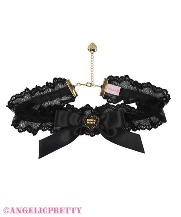 Lace Heart Charm Choker - Black