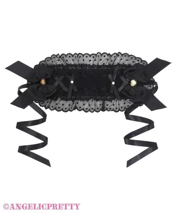 Lace Heart Charm Rose Lace Headdress - Black x Black
