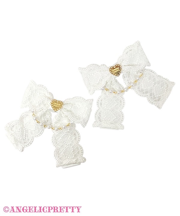 Omekashi Pearl Ribbon Clip Set - White
