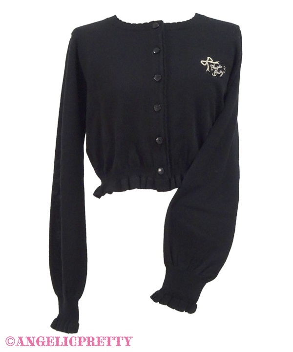 Ribbon Embroidery Knit Cardigan - Black
