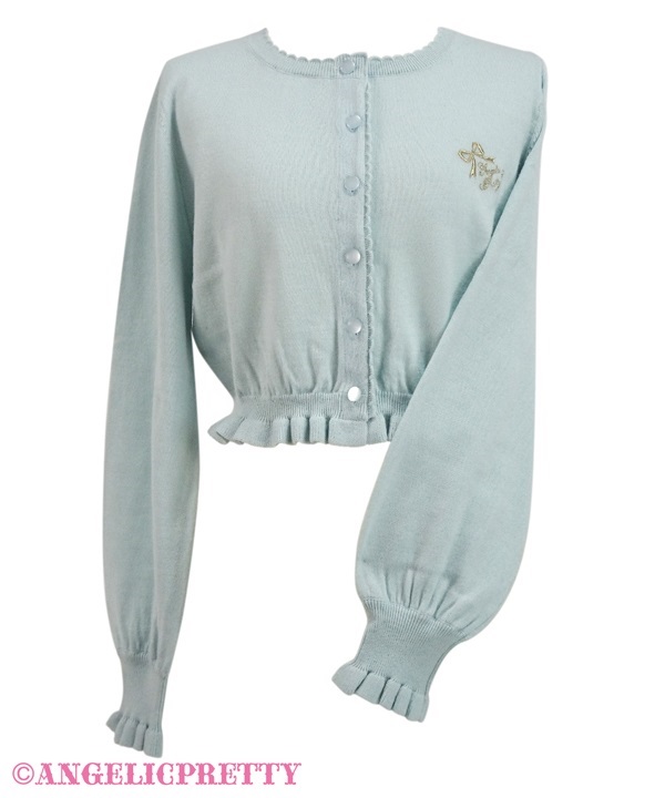 Ribbon Embroidery Knit Cardigan - Sax