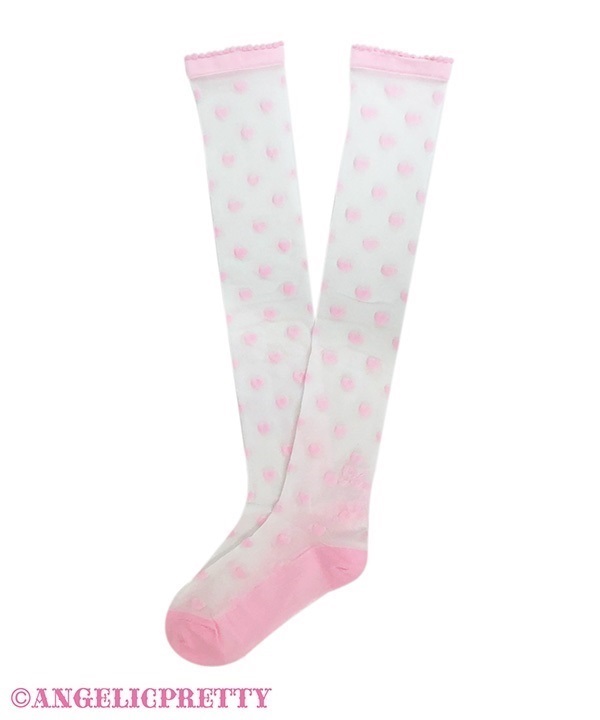 Sheer Lovely Heart Over Knee - White x Pink